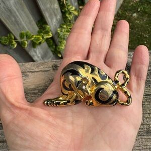 Tiger Brooch Gold Black Big Cat Figural Pin Vintage